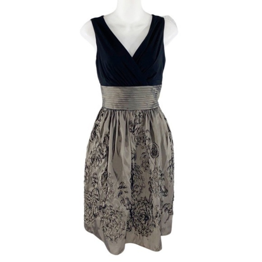 Nightway Collections black taupe flare dress D7